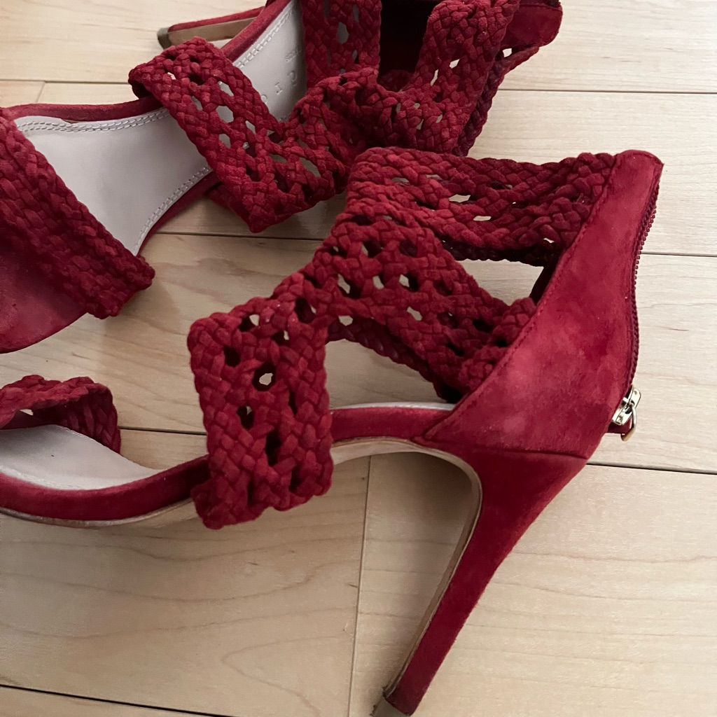 Sandro Red Suede Cage Sandals
